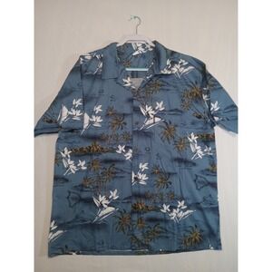 Palmwave Shirt Mens 2XL Short Sleeve‎ Button Up Blue Hawaiian Cotton Hawaii Made